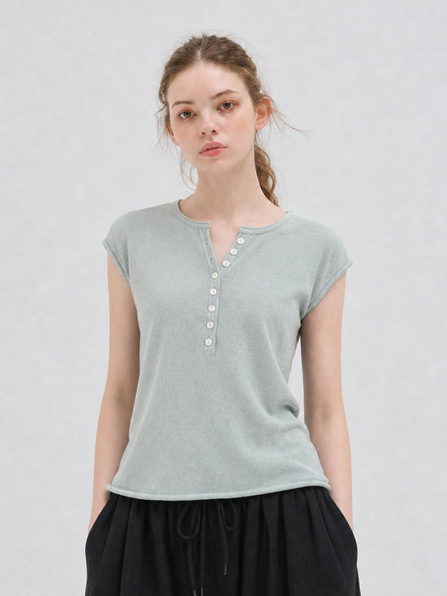 BUTTON CAP SLEEVE KNIT LIGHT MINT