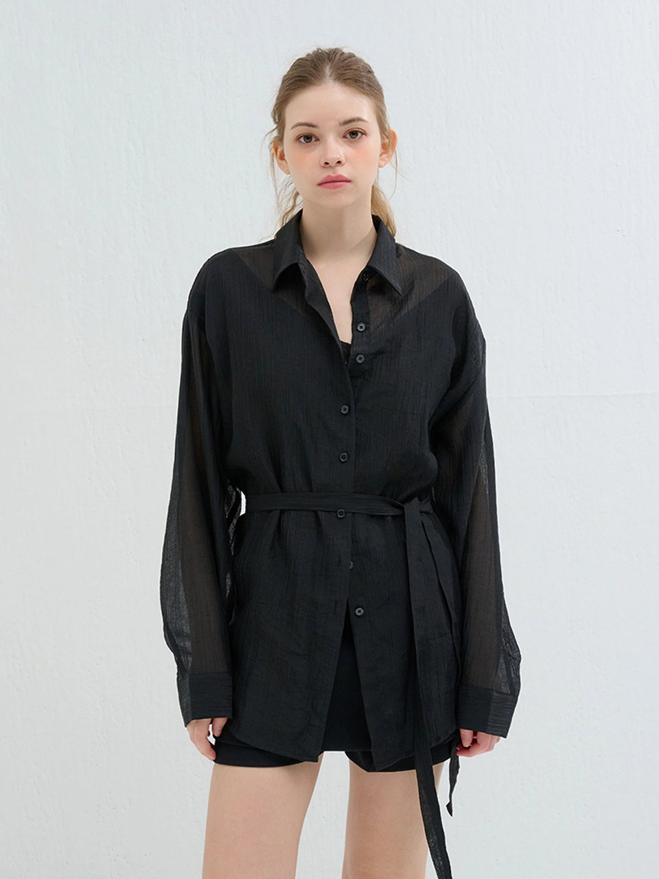 [한여름 시어 셔츠🧊]LAYERED SEERSUCKER SHIRT BLACK