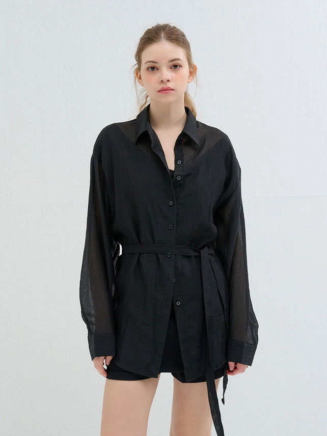 [한여름 시어 셔츠🧊]LAYERED SEERSUCKER SHIRT BLACK