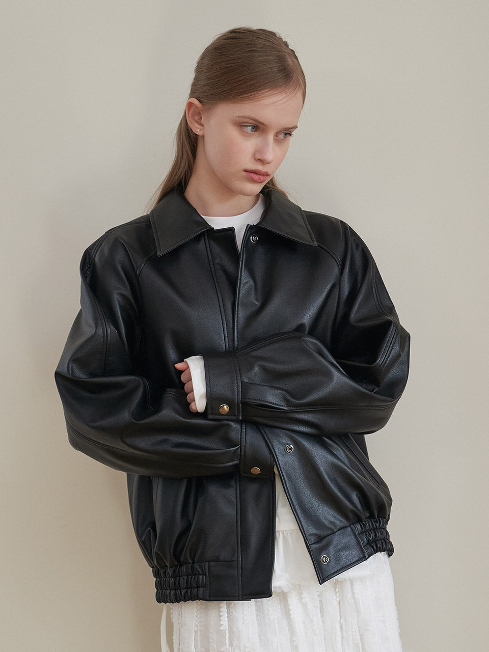 LIGHT LEATHER COLLAR JACKET_BK