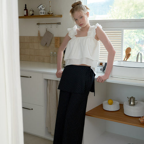 STRIPE LAYERED WRAP PANTS_BK