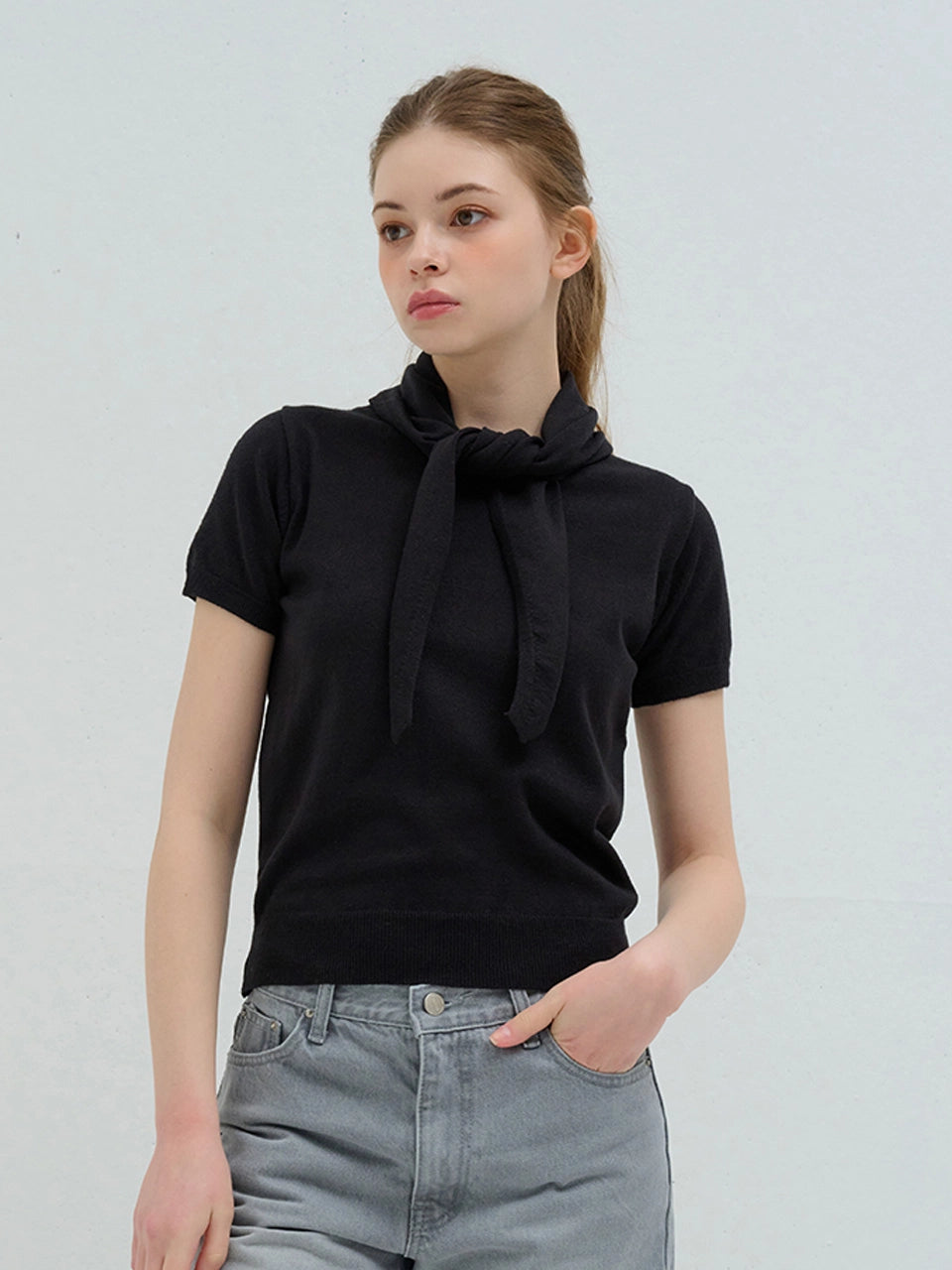 SUMMER SCARF WRAP KNIT BLACK