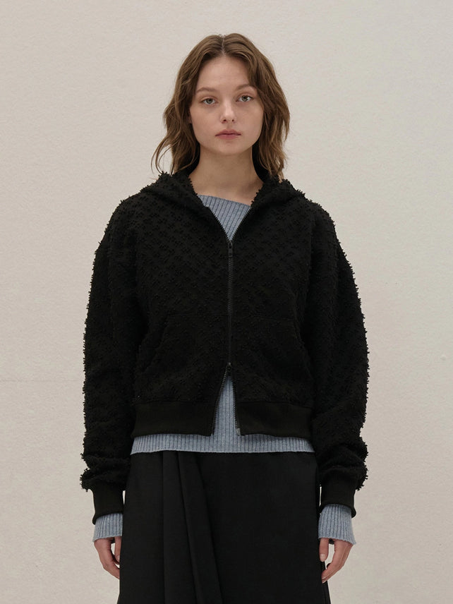 EMBOSSED FLOWER HOODED JUMPER BLACK