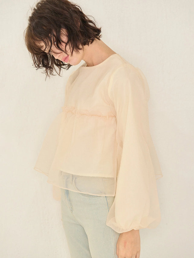 ORGANZA SHIRRING BLOUSE BEIGE