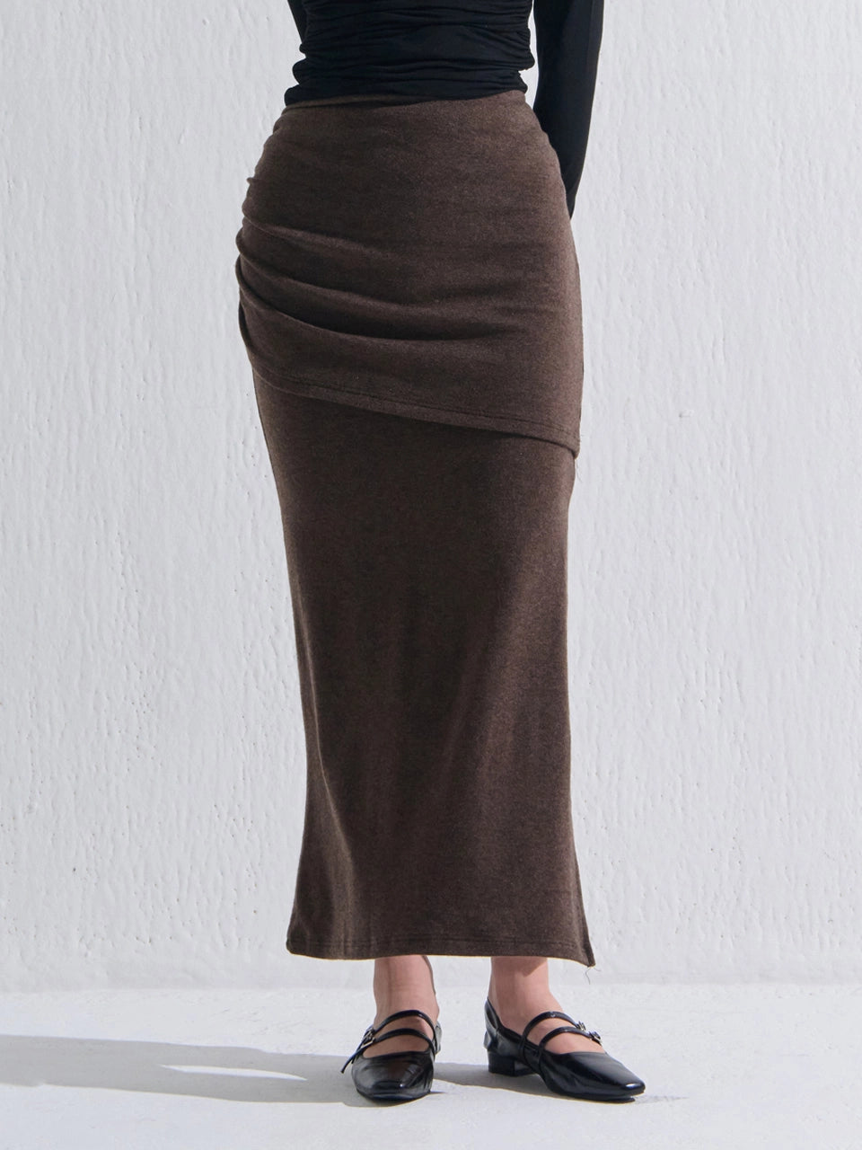 [시즌오프 셋업 x 15%쿠폰적용] TERRY SHIRRING LONG SKIRT BROWN