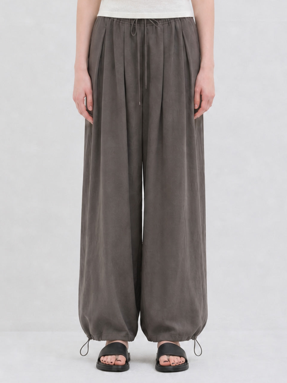 LINEN HAREM BANDING PANTS CHARCOAL
