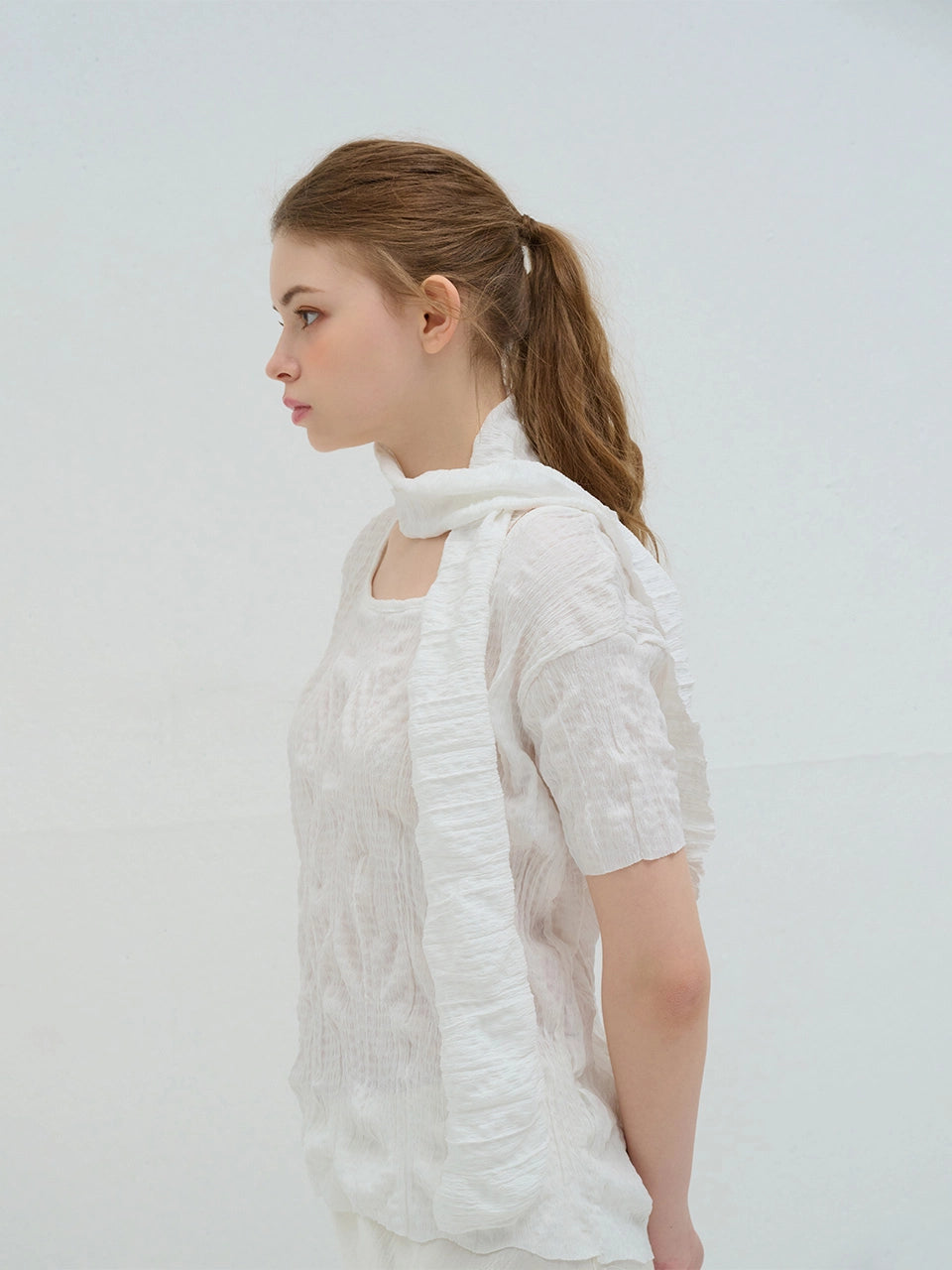WRINKLE SCARF BLOUSE WHITE - 2color