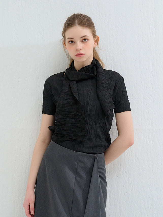 WRINKLE SCARF BLOUSE BLACK