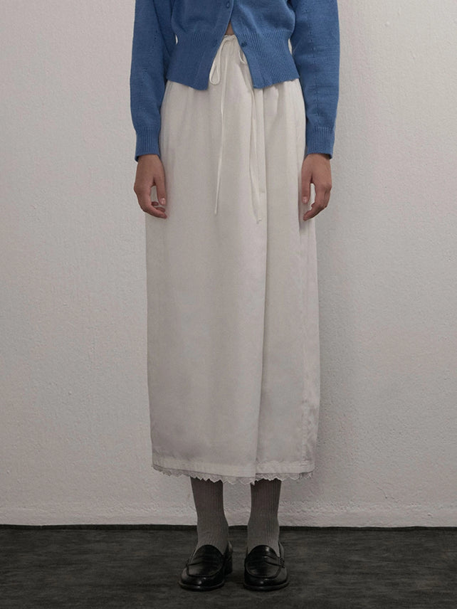 LACE BANDING LONG SKIRT WHITE
