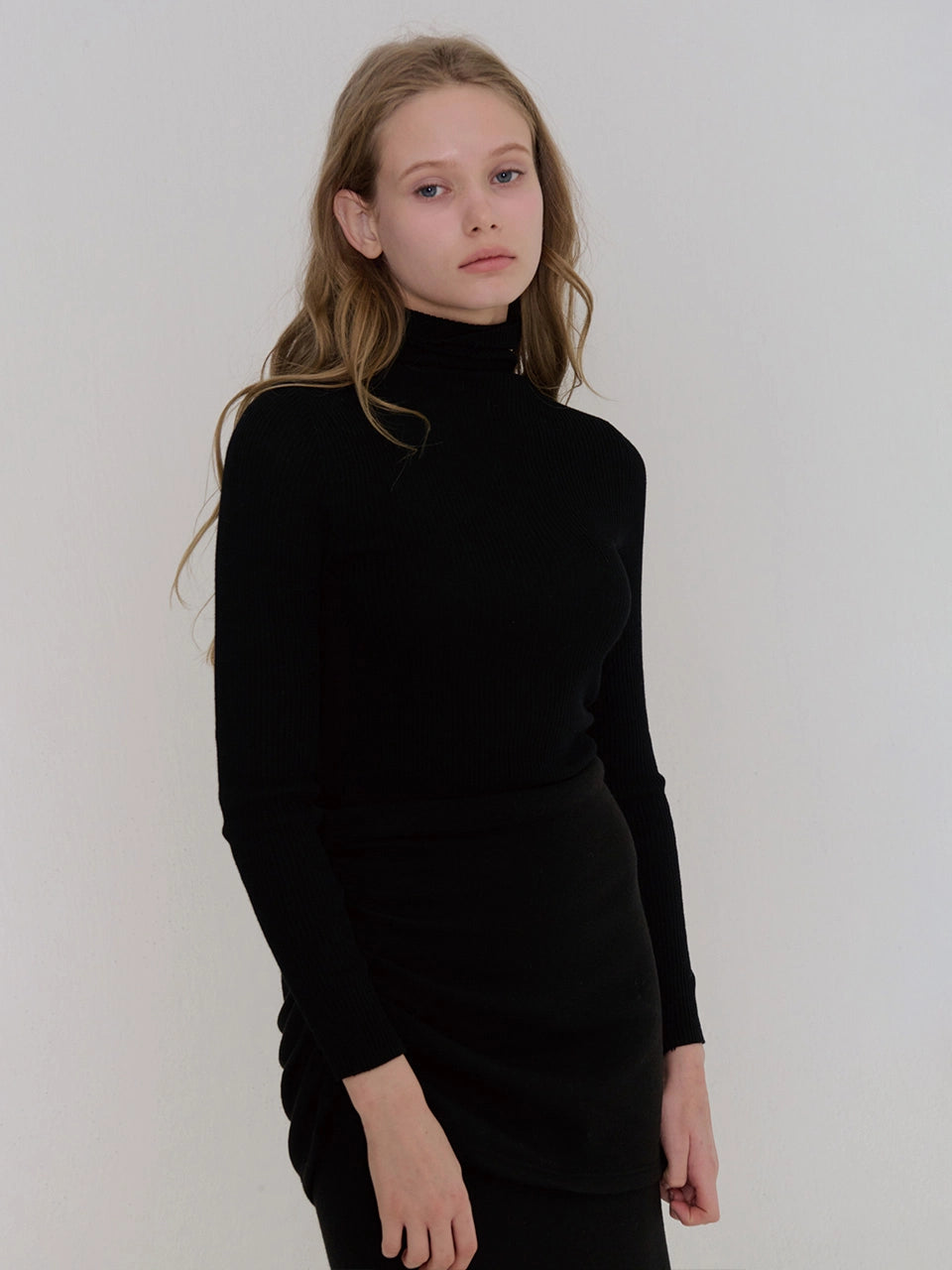 [기획상품] RIBBED TURTLE NECK KNIT BLACK