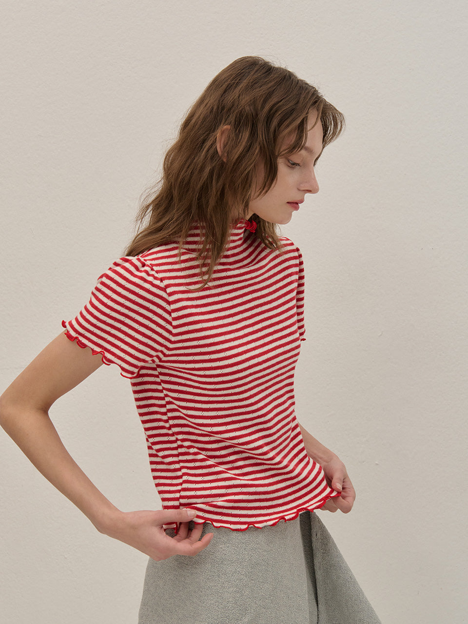 STRIPE HAIR-NECK SHIRRING KINT - 3color