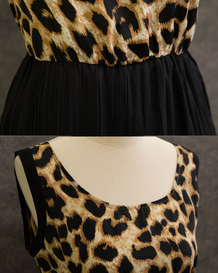 Leopard Gathered Point Long Dress (4802926575694)