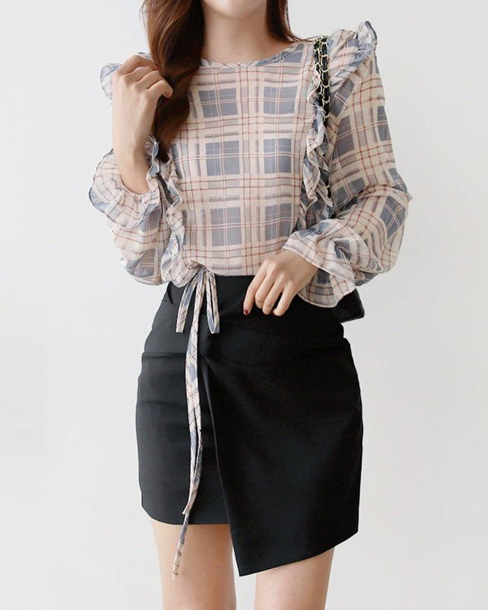 Sweet Action Check Blouse (4836490215502)