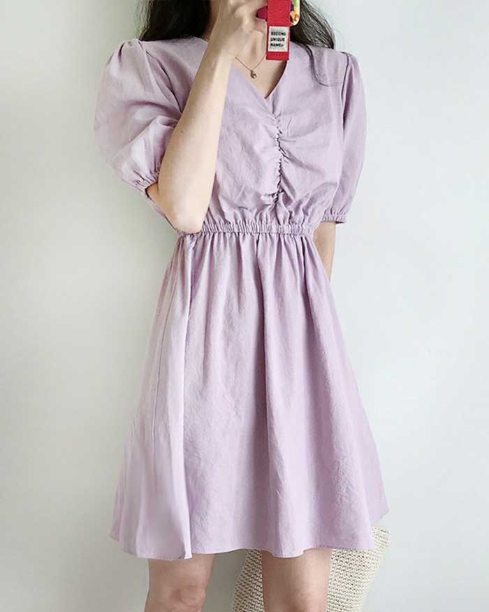 Front Shirring Mini Dress (6085898436780)
