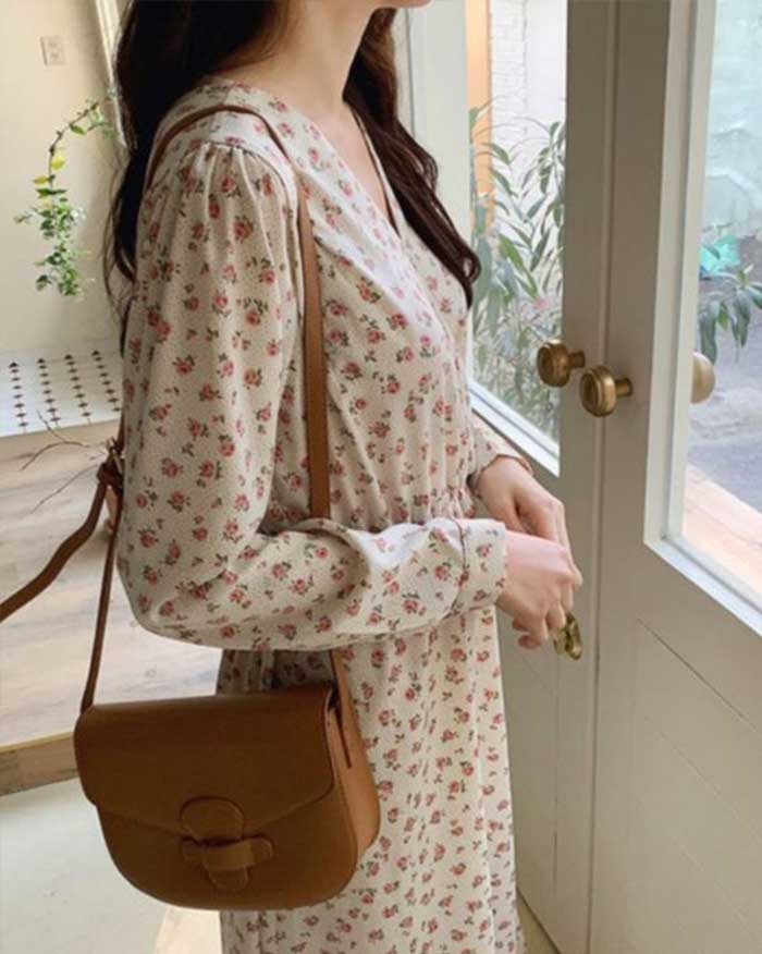 Dot Floral long dress (6102702063788)