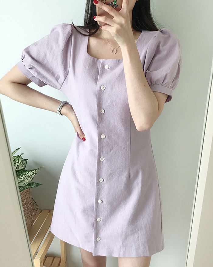 Linen Puff Dress (4842337501262)