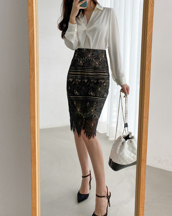 Rinda Lace High-Waisted Midi Skirt (4842318528590)