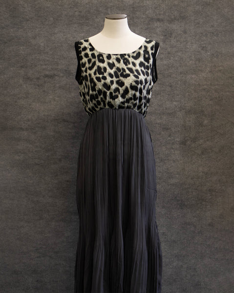 Leopard Gathered Point Long Dress // Charcoal (4802976022606)