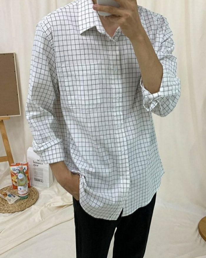 Men Plaid Button Up Shirt (6596247158956)