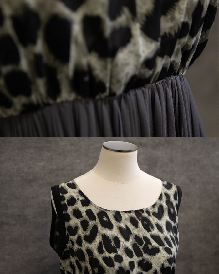 Leopard Gathered Point Long Dress // Charcoal (4802976022606)