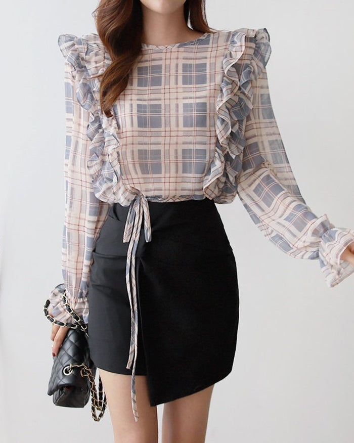 Sweet Action Check Blouse (4836490215502)