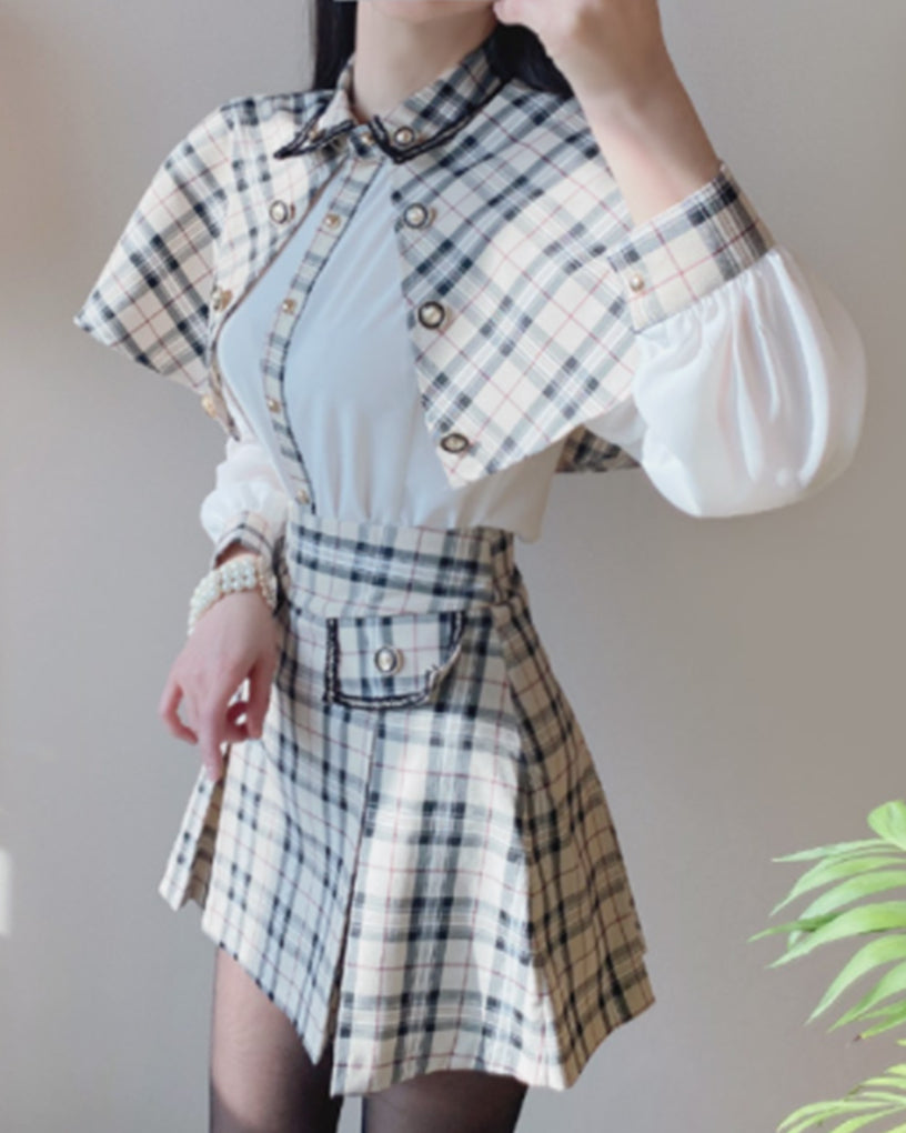 【idem】check blouse & check skirt