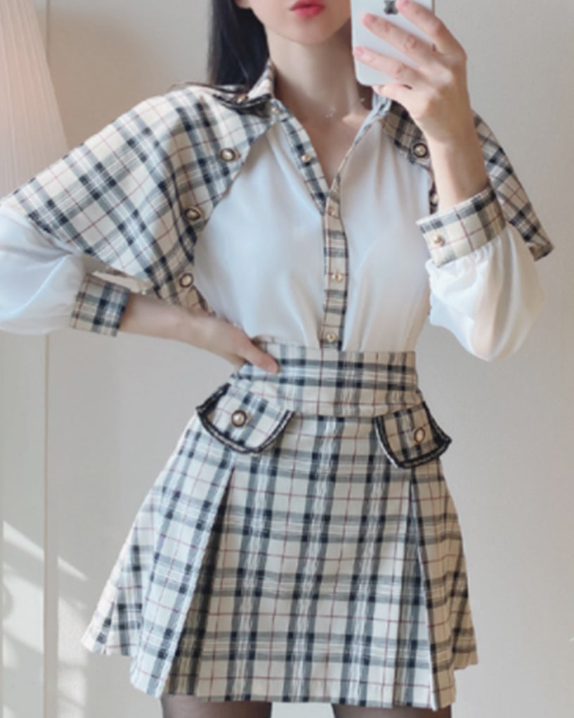 【idem】check blouse & check skirt