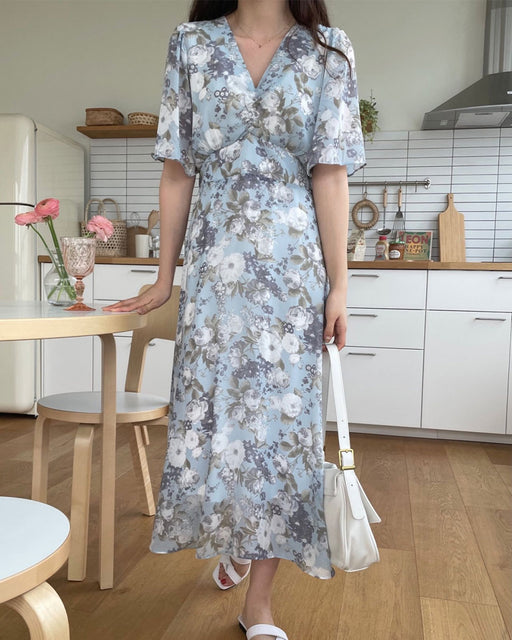 Big Flower Shirring Dress