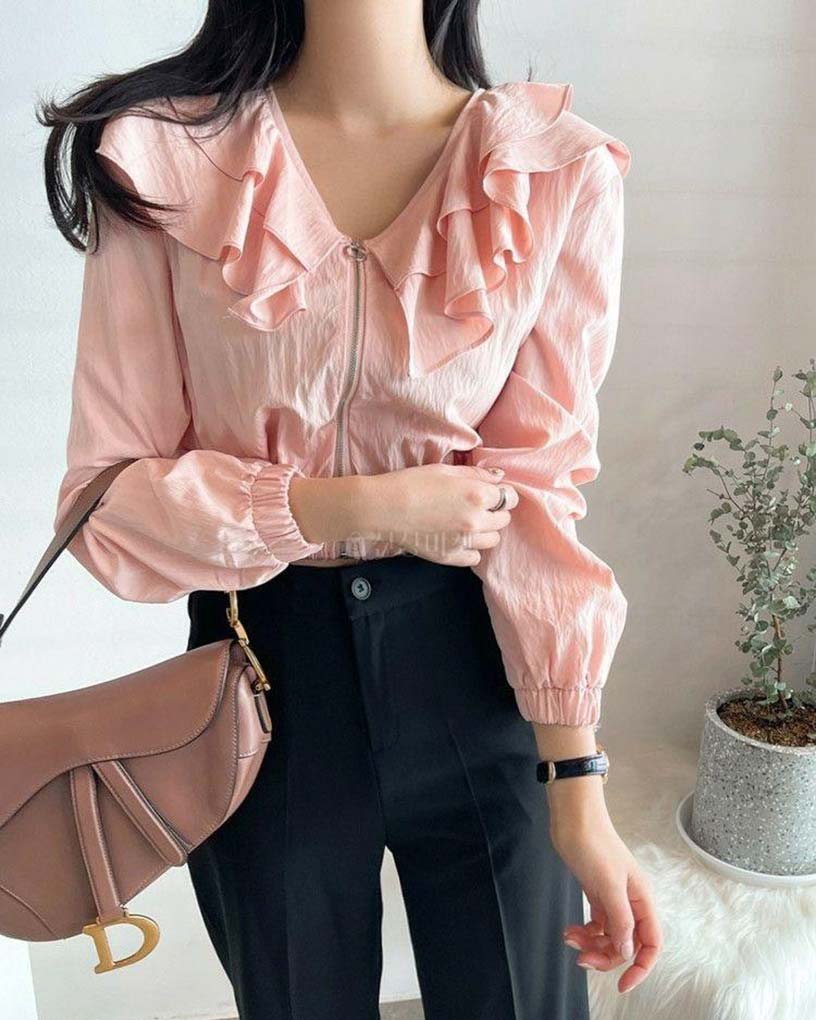 Frill zip-up blouse