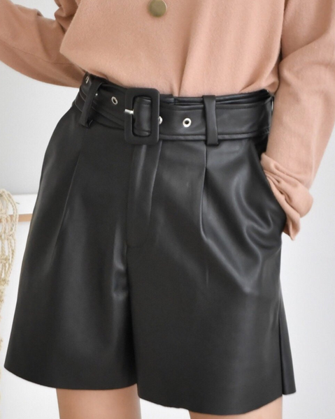 Leather Belted Shorts (6696267612332)
