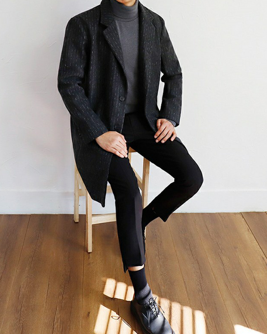 Mens Single-Breasted Wool Midi Coat (6706175639724)