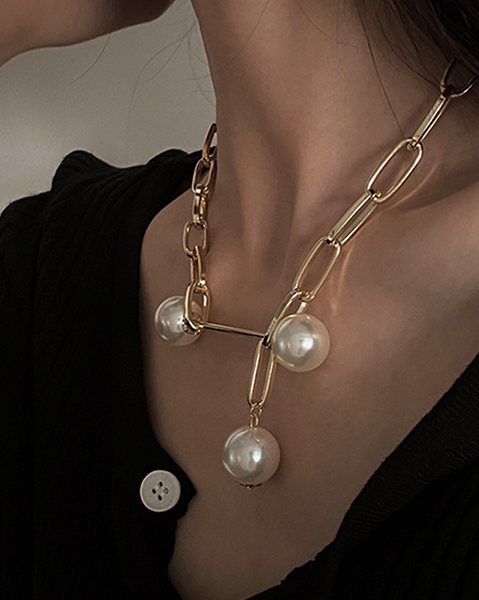 Pearl Gold Chain Necklace (6687139070124)