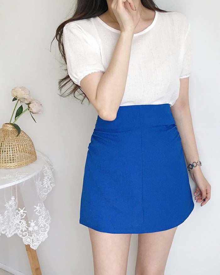 Linen Shirring Skirt (6545331388588)